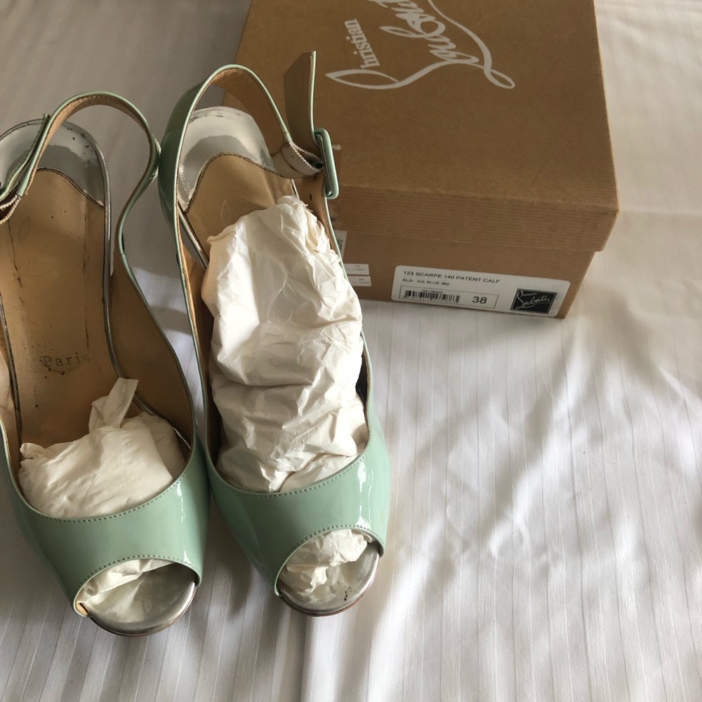 Christian Louboutin Ice Blue Triple Platform Slingback Heels